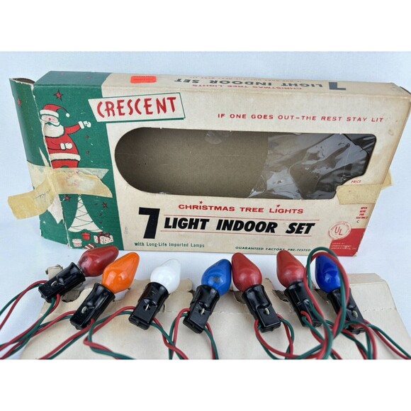 Vintage Crescent‎ C7 Christmas Indoor Tree  7 Light String Set *Sockets - Read - Picture 1 of 8